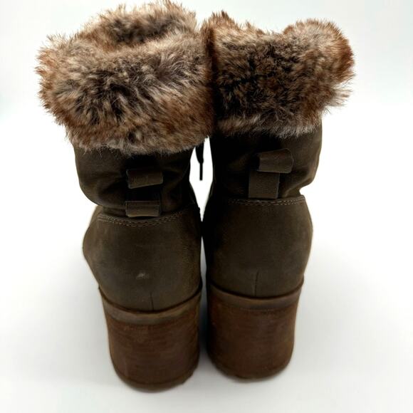 Steve Madden Comfort Combat Faux Fur Lace up Zip Chunky Heel Olive Boots 10 - Picture 5 of 5